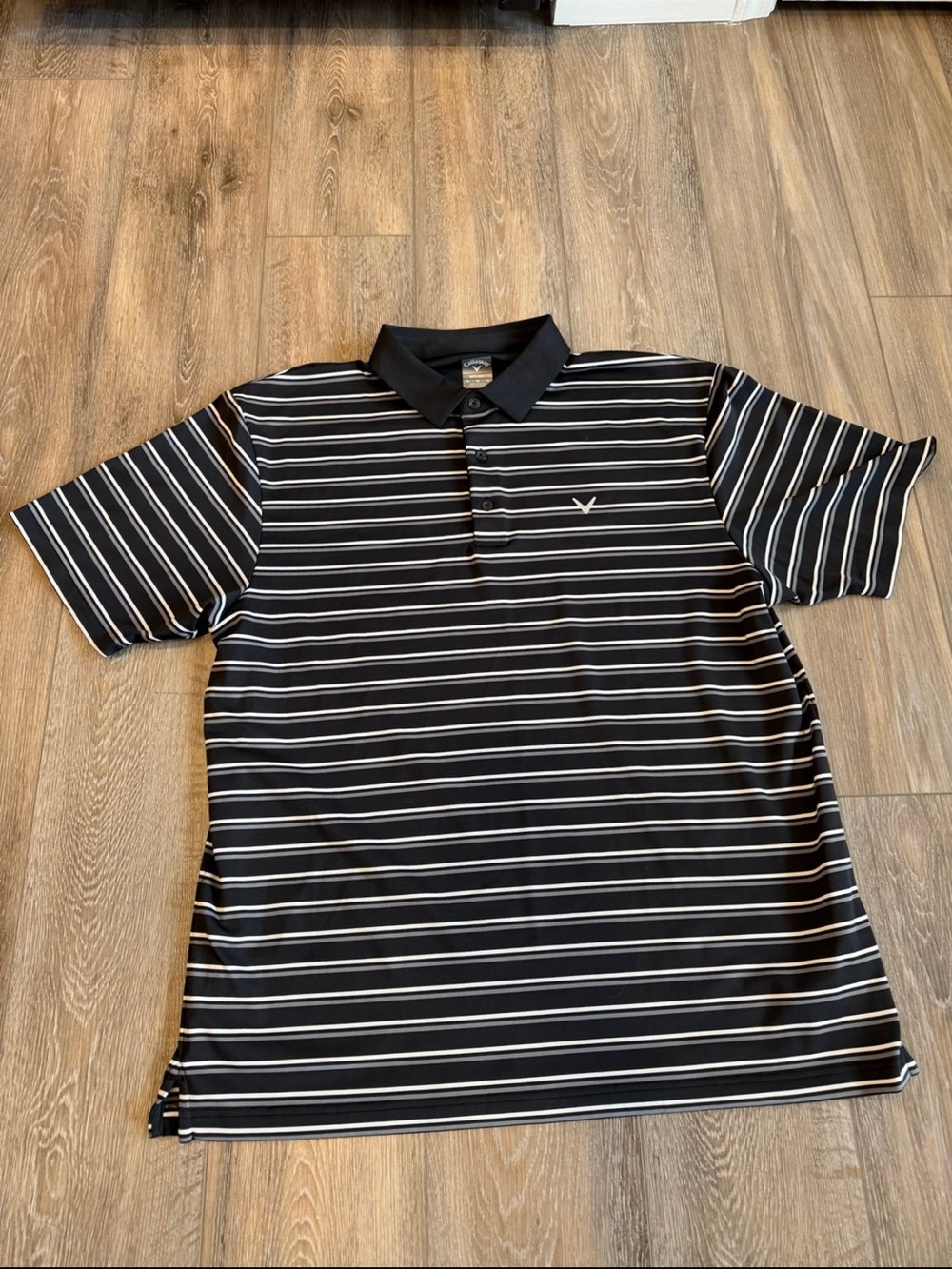 Callaway Polo Shirt Mens Black White Striped Golf Opti-Dri Performance Casual XL
